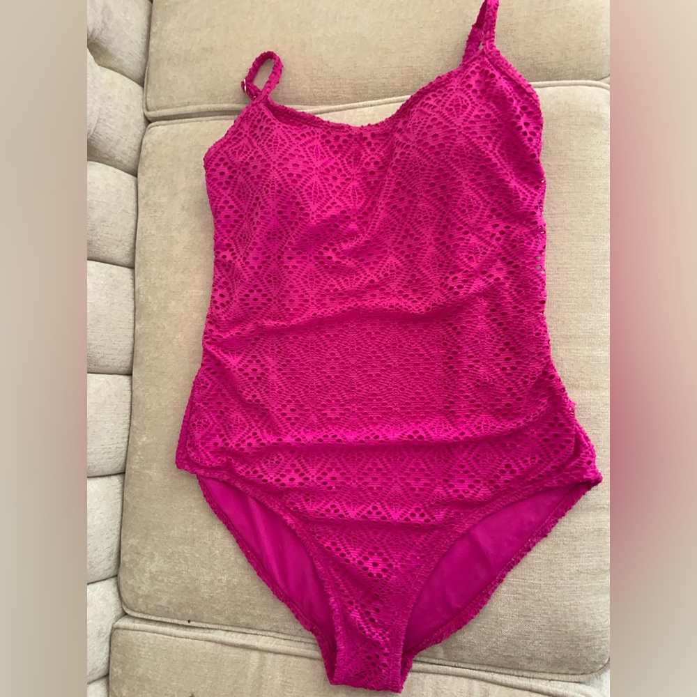 Pink Textured One Piece Swimsuit with Ruching